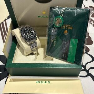 Rolex Silver and Black Chronograph Watch